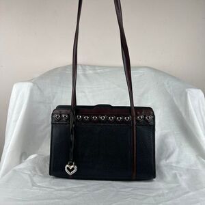 Brighton Zip Hearts Black Leather Organizer Shoulder Bag Vintage